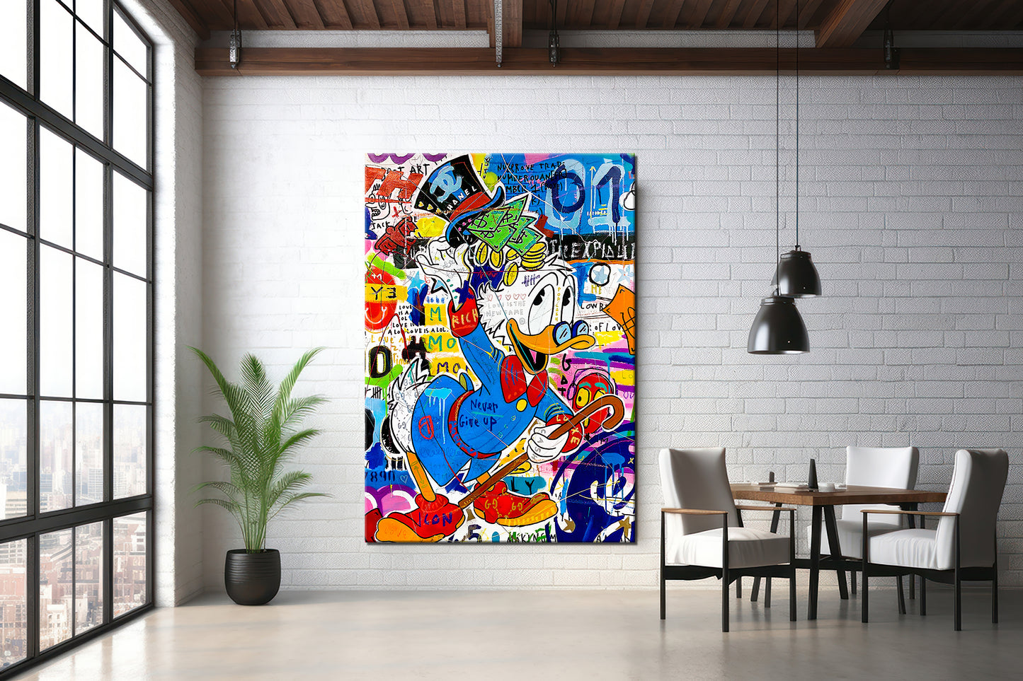 Scrooge McDuck Never Give Up Rich Pop Art Oil Painting, Graffiti Luxe Wall Art - Pop 024