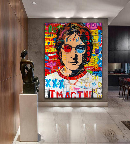 John Lennon Pop Art Oil Painting, Banksy Style  Street Graffiti Wall Art Pop 015