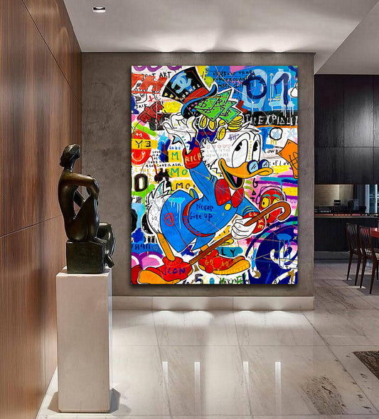 Scrooge McDuck Never Give Up Rich Pop Art Oil Painting, Graffiti Luxe Wall Art - Pop 024