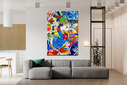 Scrooge McDuck Never Give Up Rich Pop Art Oil Painting, Graffiti Luxe Wall Art - Pop 024