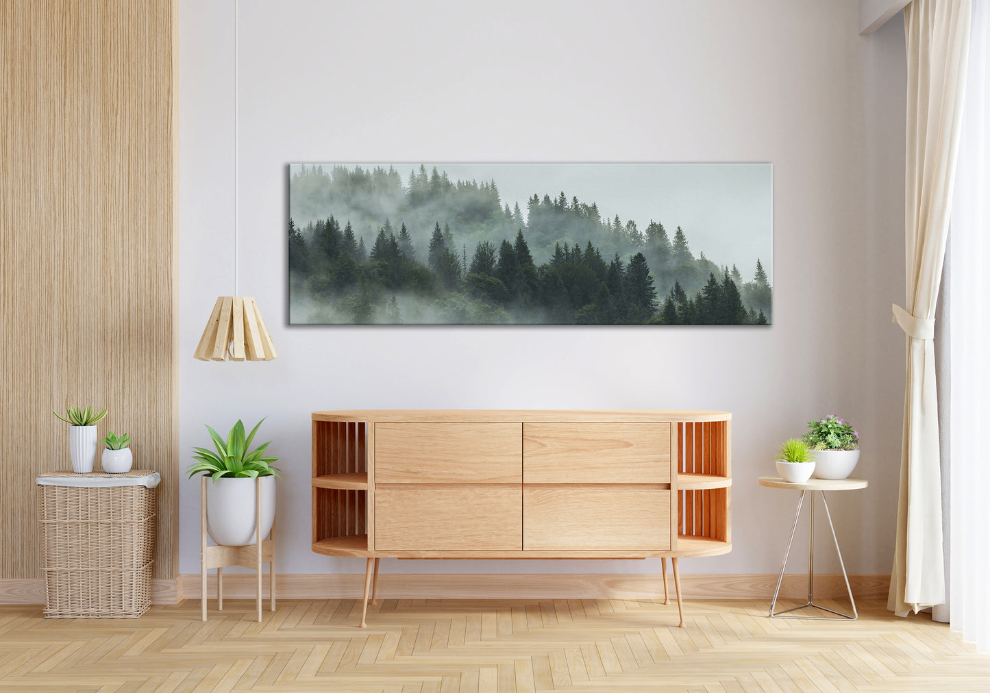 Foggy Mountain Forest, Landscape Print On Canvas -  Panoramic Canvas - PPL126