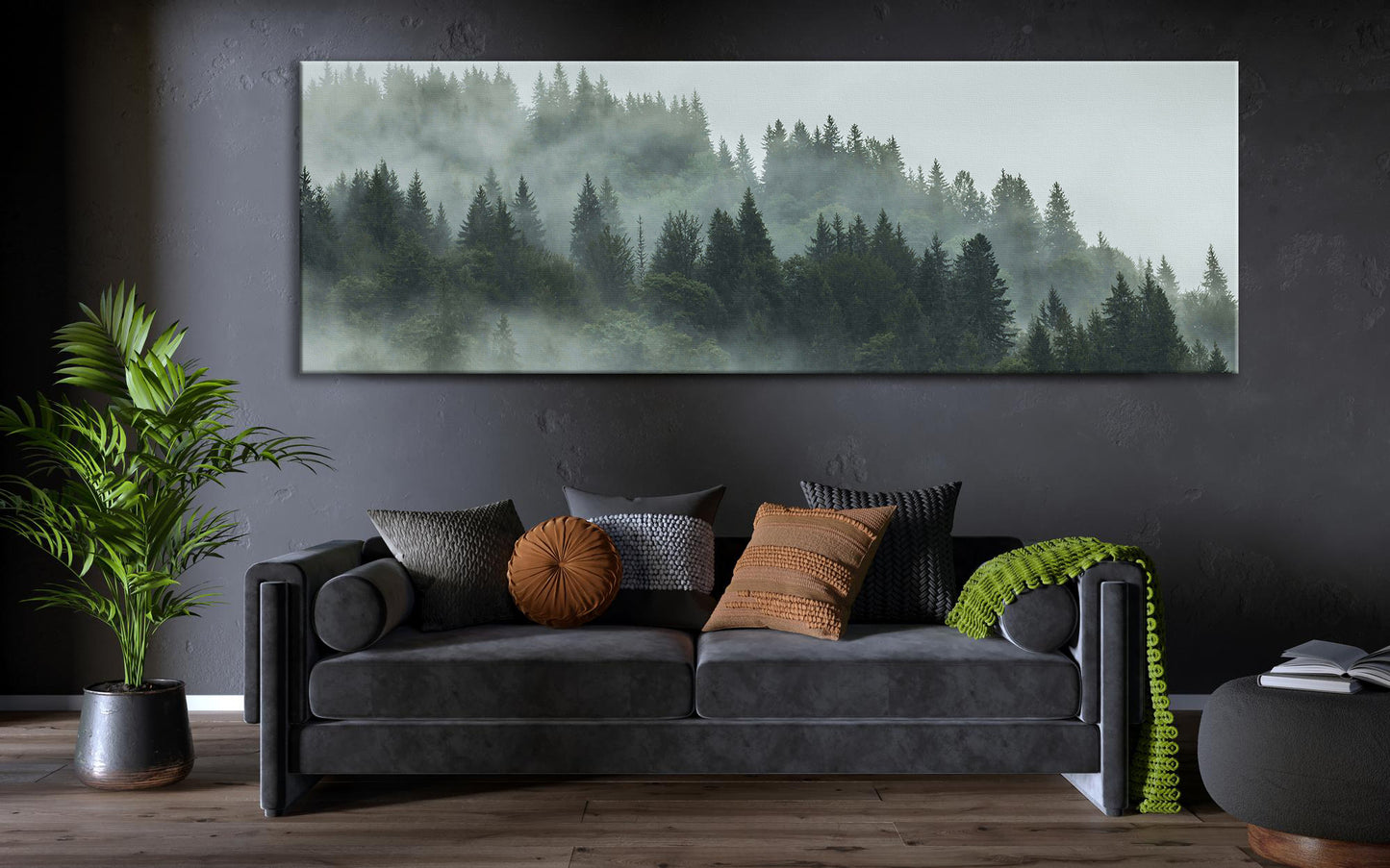 Foggy Mountain Forest, Landscape Print On Canvas -  Panoramic Canvas - PPL126