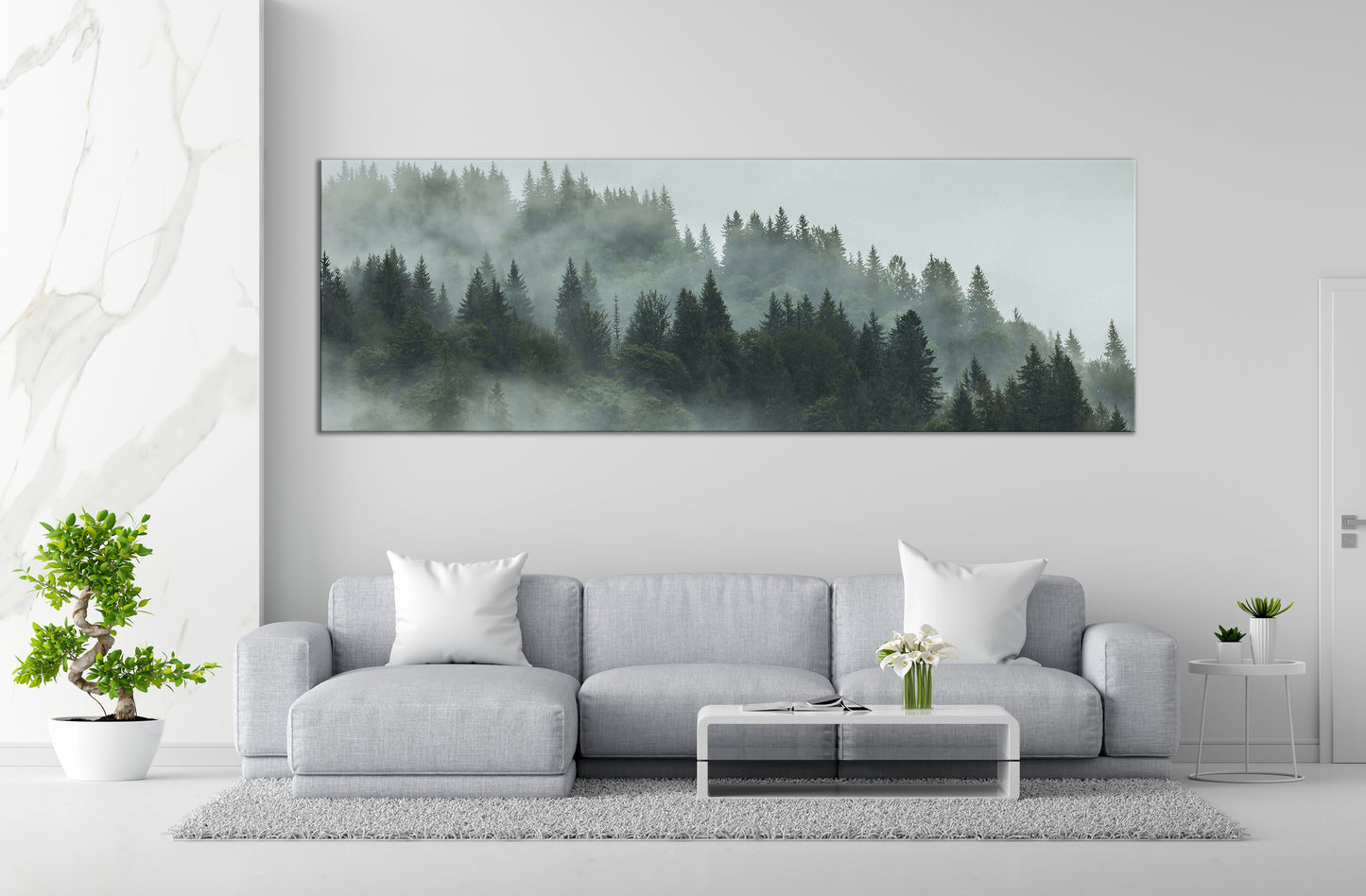 Foggy Mountain Forest, Landscape Print On Canvas -  Panoramic Canvas - PPL126