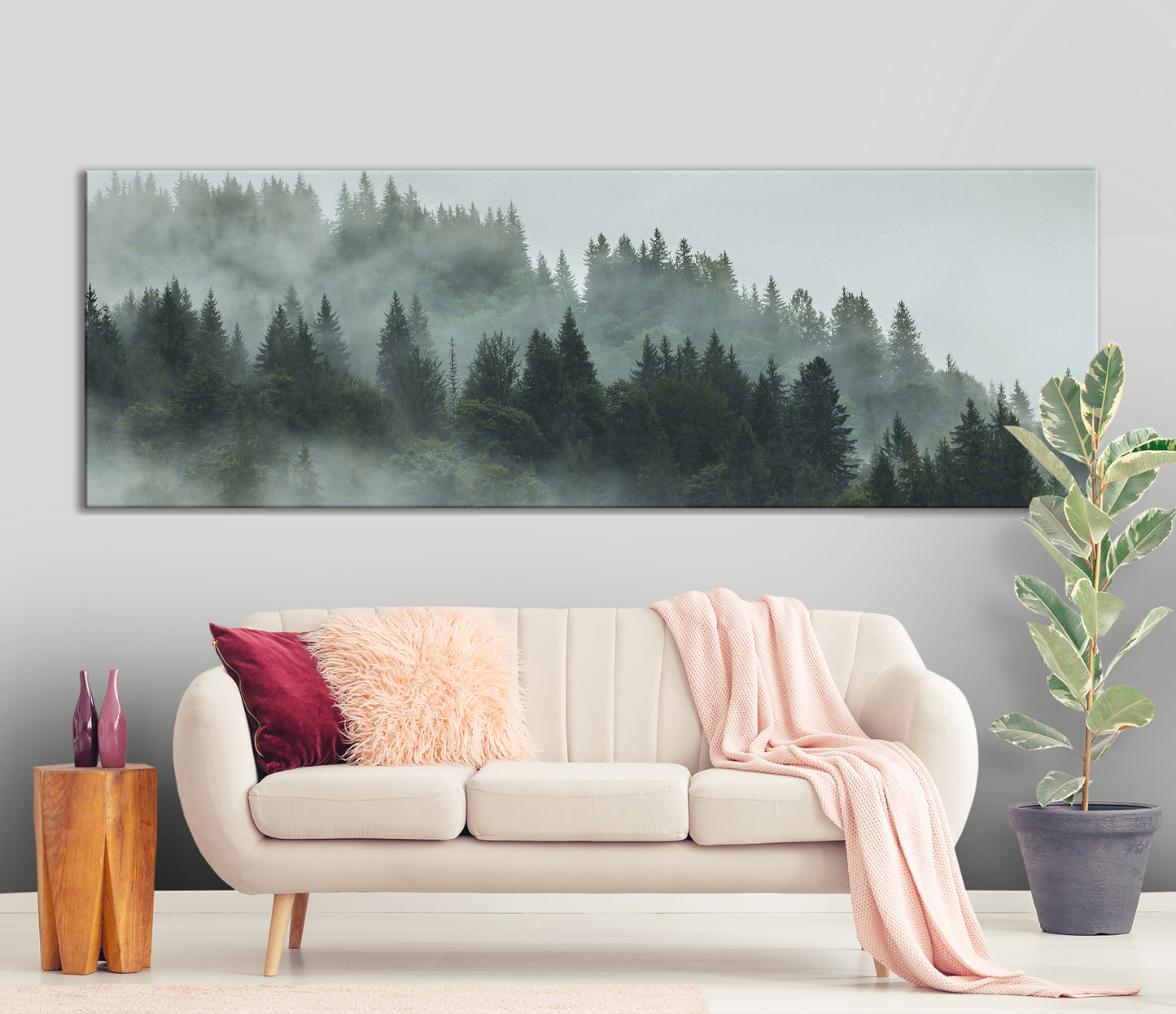 Foggy Mountain Forest, Landscape Print On Canvas -  Panoramic Canvas - PPL126