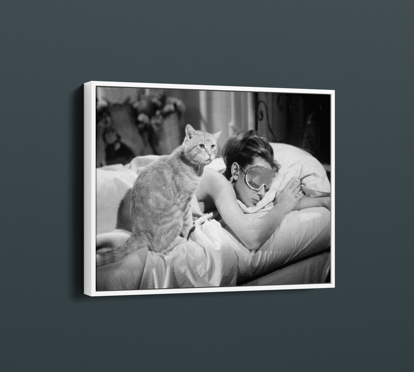 Audrey Hepburn Breakfast at Tiffany's Sleeping with Cat Art Canvas Print - PPL-97