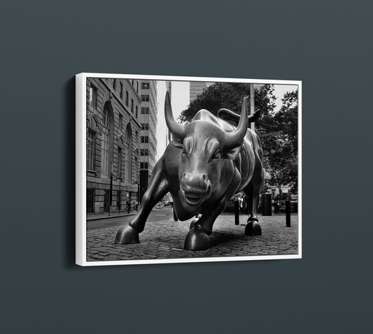 Black And White Wall Street Bull, New York Bull Statue, Charging Bull - PPL-65