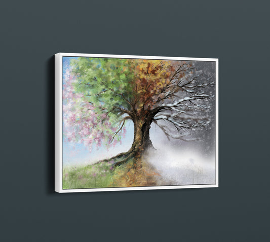 Tree with Four Seasons Canvas Art Print, Four Season Tree Colourful PPL-114