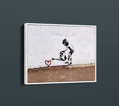 Banksy Watering Love Canvas Wall Art, Framed Banksy Canvas, Banksy Art Graffiti Poster - 76