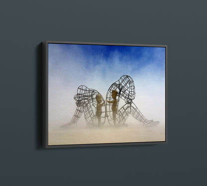 Two People Turning Their Backs On Each Other At Burning Man Framed Canvas Wall Art, Children Imprisoned in Adult Bodies, Alexander Milov ART