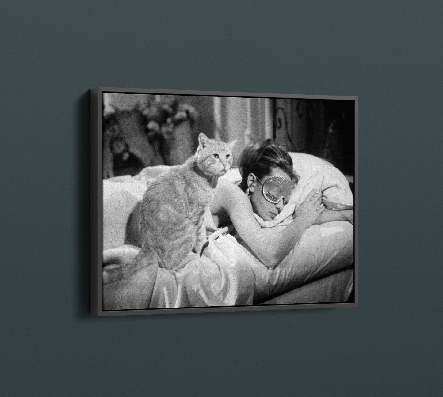 Audrey Hepburn Breakfast at Tiffany's Sleeping with Cat Art Canvas Print - PPL-97