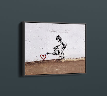 Banksy Watering Love Canvas Wall Art, Framed Banksy Canvas, Banksy Art Graffiti Poster - 76