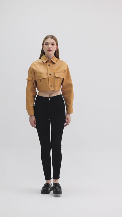 INVOGUE Vegan Leather Crop Women's Jacket