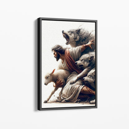 Jesus saves the lamb from the wolvesr Canvas Print, Religious Painting - G97