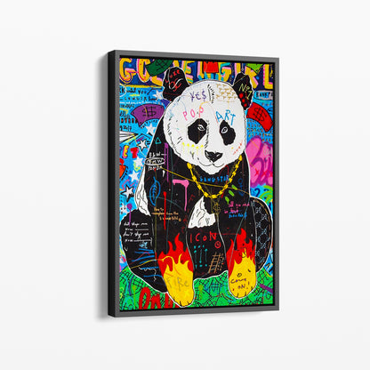 Panda Banksy Pop Art Oil Painting - Burning Hands Pop Style Graffiti Wall Art Pop 019