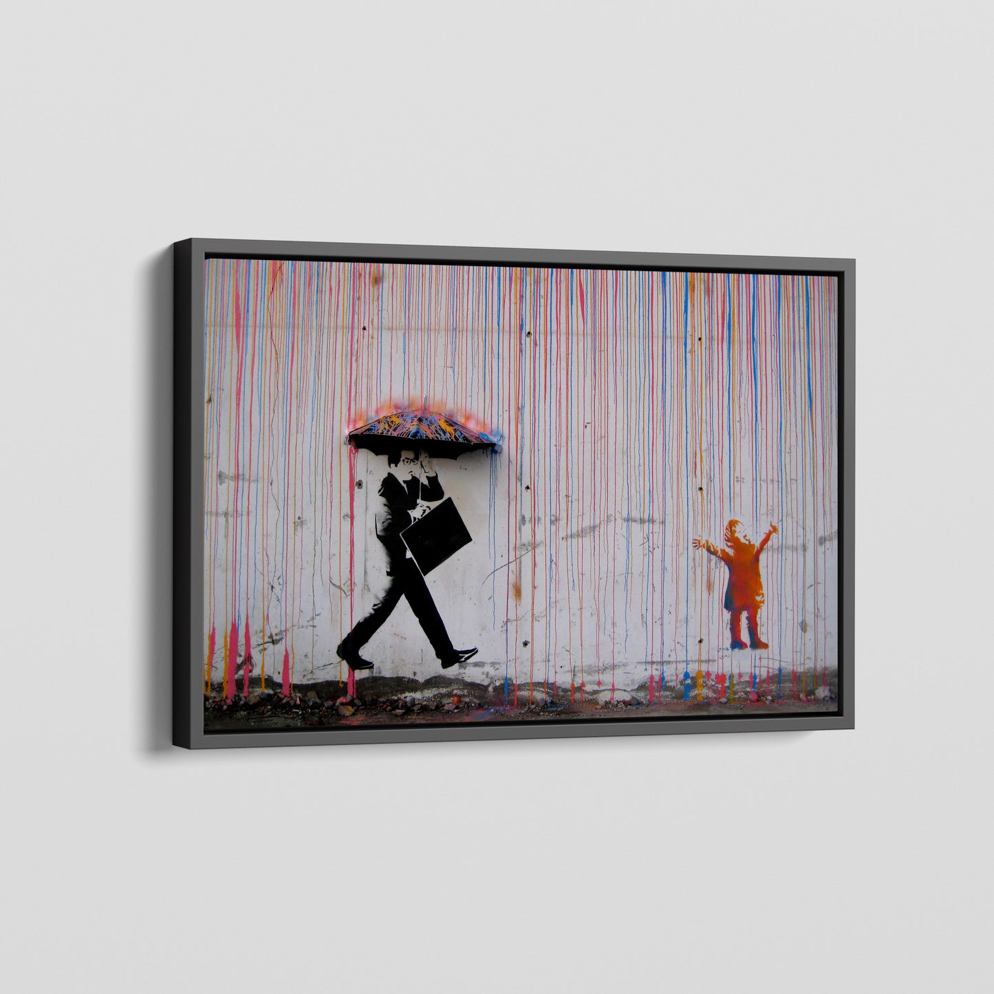 Banksy Color Rain Canvas, Banksy Style, Under The Rain Banksy, Banksy Rain Wall Decor - 186