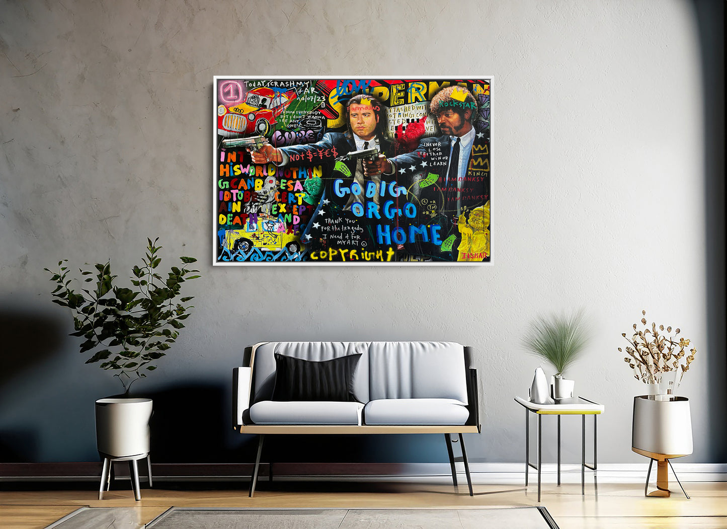 Banksy Style Pulp Fiction Graffiti Pop Art Canvas, Say What Again, Vincent Vega - 406